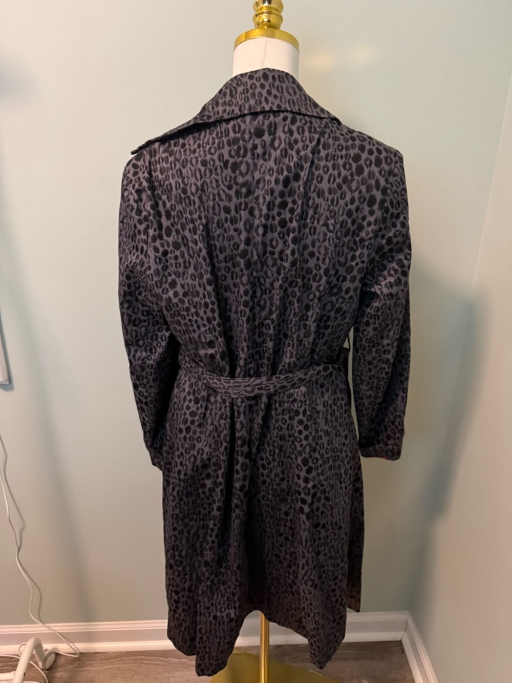 Kirna Zabete for Target Leopard Print Trench Coat Grey Black Animal Jacket L 12 - Picture 5 of 5